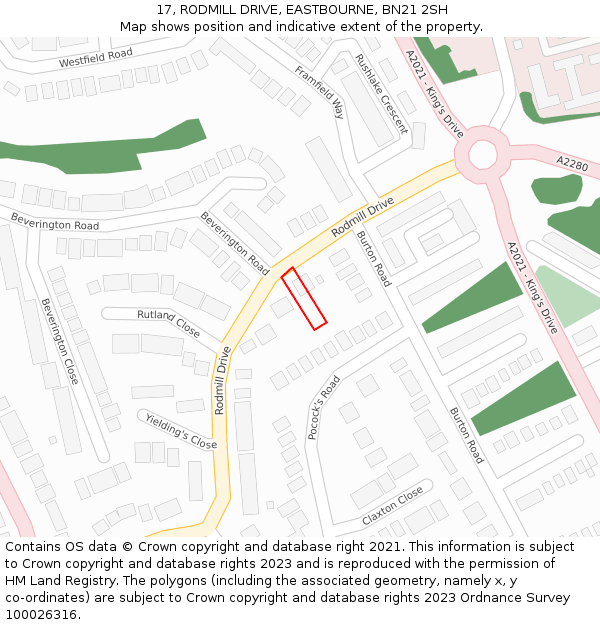 17, RODMILL DRIVE, EASTBOURNE, BN21 2SH: Location map and indicative extent of plot