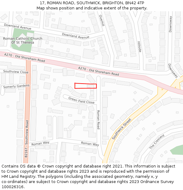 17, ROMAN ROAD, SOUTHWICK, BRIGHTON, BN42 4TP: Location map and indicative extent of plot