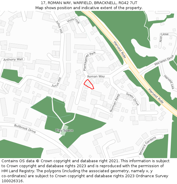 17, ROMAN WAY, WARFIELD, BRACKNELL, RG42 7UT: Location map and indicative extent of plot