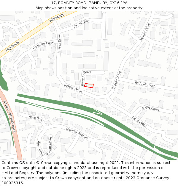 17, ROMNEY ROAD, BANBURY, OX16 1YA: Location map and indicative extent of plot