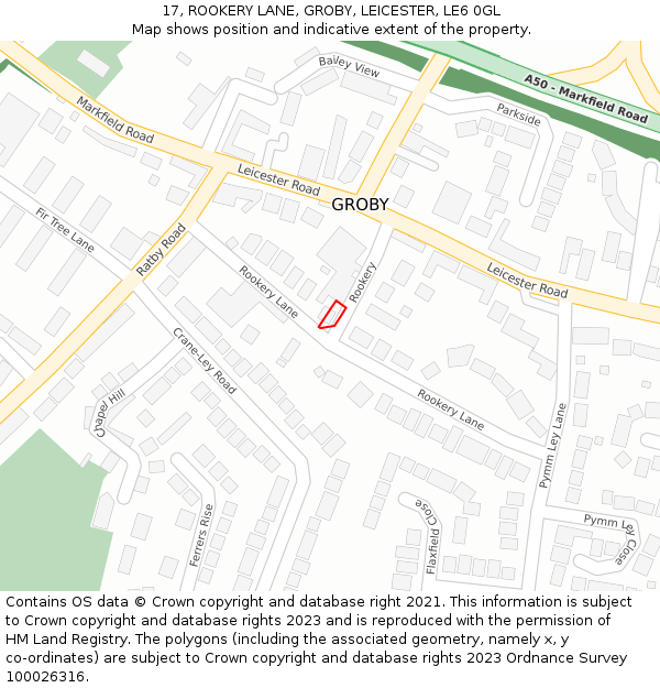 17, ROOKERY LANE, GROBY, LEICESTER, LE6 0GL: Location map and indicative extent of plot