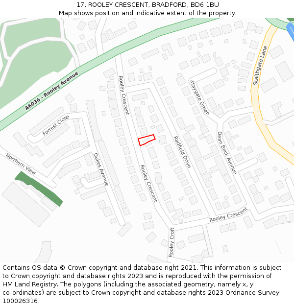 17, ROOLEY CRESCENT, BRADFORD, BD6 1BU: Location map and indicative extent of plot