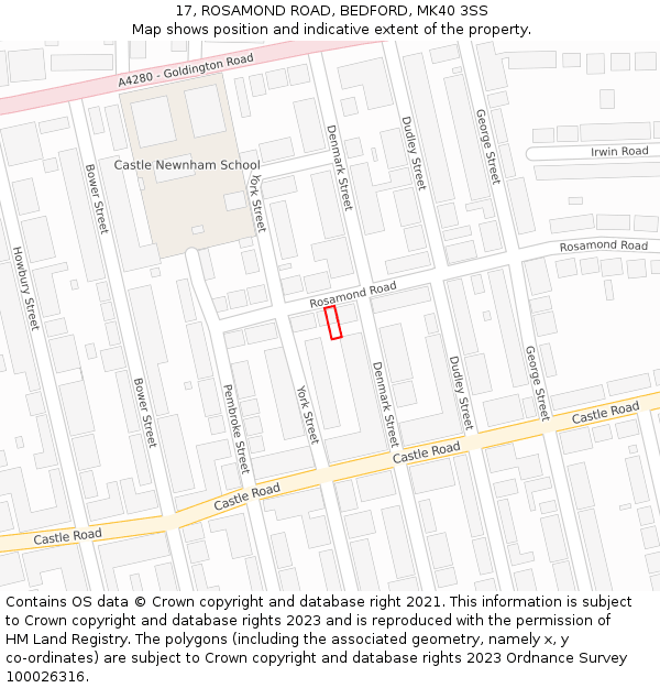 17, ROSAMOND ROAD, BEDFORD, MK40 3SS: Location map and indicative extent of plot