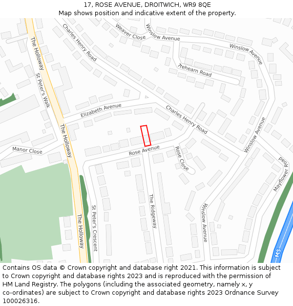 17, ROSE AVENUE, DROITWICH, WR9 8QE: Location map and indicative extent of plot