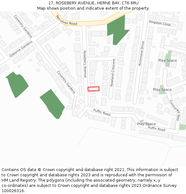 17, ROSEBERY AVENUE, HERNE BAY, CT6 6RU: Location map and indicative extent of plot