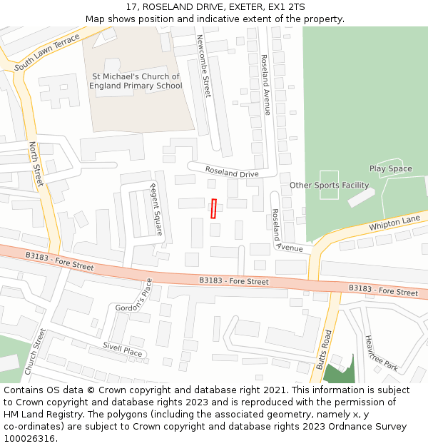 17, ROSELAND DRIVE, EXETER, EX1 2TS: Location map and indicative extent of plot