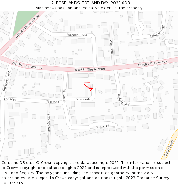 17, ROSELANDS, TOTLAND BAY, PO39 0DB: Location map and indicative extent of plot