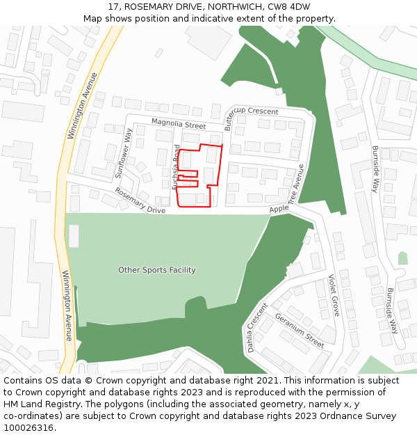 17, ROSEMARY DRIVE, NORTHWICH, CW8 4DW: Location map and indicative extent of plot