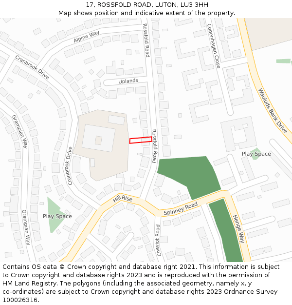 17, ROSSFOLD ROAD, LUTON, LU3 3HH: Location map and indicative extent of plot