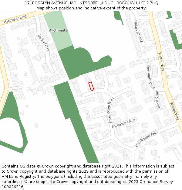17, ROSSLYN AVENUE, MOUNTSORREL, LOUGHBOROUGH, LE12 7UQ: Location map and indicative extent of plot