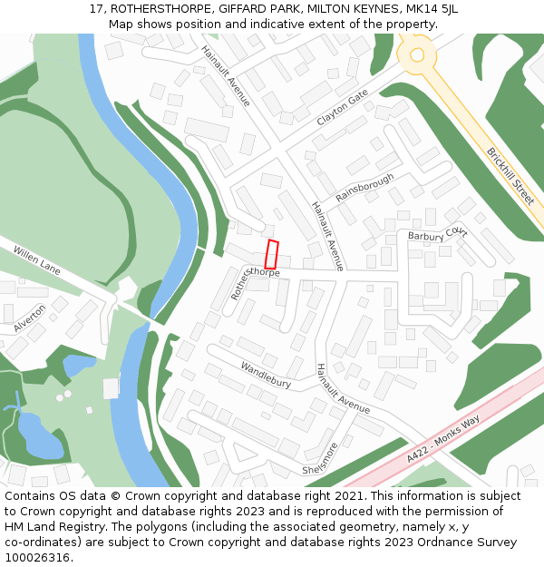 17, ROTHERSTHORPE, GIFFARD PARK, MILTON KEYNES, MK14 5JL: Location map and indicative extent of plot