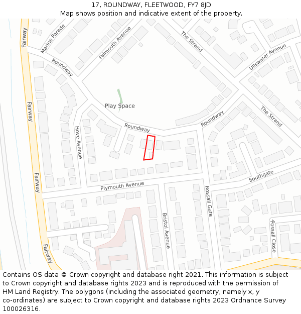 17, ROUNDWAY, FLEETWOOD, FY7 8JD: Location map and indicative extent of plot