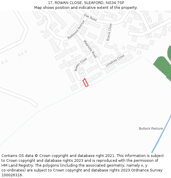 17, ROWAN CLOSE, SLEAFORD, NG34 7SP: Location map and indicative extent of plot