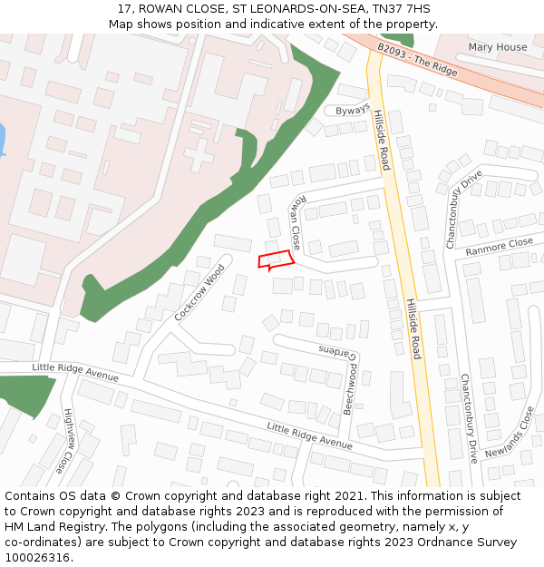 17, ROWAN CLOSE, ST LEONARDS-ON-SEA, TN37 7HS: Location map and indicative extent of plot