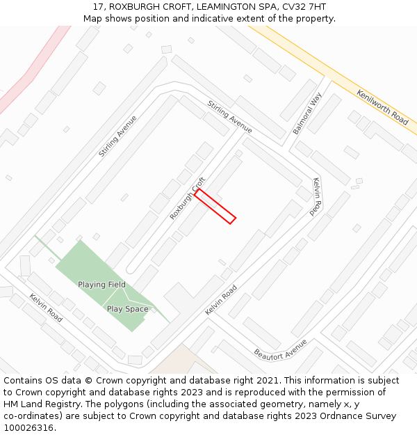 17, ROXBURGH CROFT, LEAMINGTON SPA, CV32 7HT: Location map and indicative extent of plot