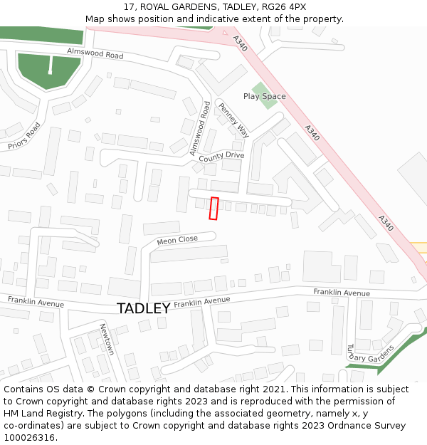 17, ROYAL GARDENS, TADLEY, RG26 4PX: Location map and indicative extent of plot