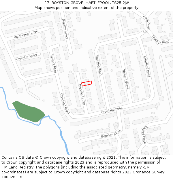 17, ROYSTON GROVE, HARTLEPOOL, TS25 2JW: Location map and indicative extent of plot