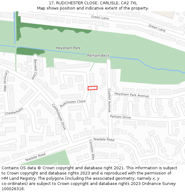 17, RUDCHESTER CLOSE, CARLISLE, CA2 7XL: Location map and indicative extent of plot