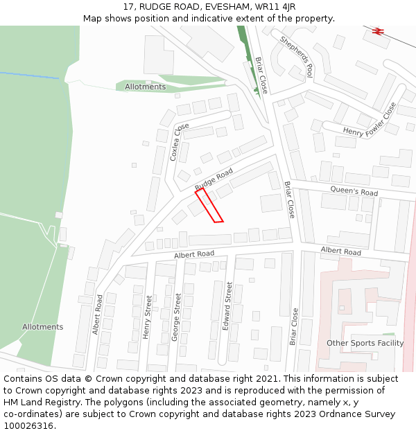 17, RUDGE ROAD, EVESHAM, WR11 4JR: Location map and indicative extent of plot