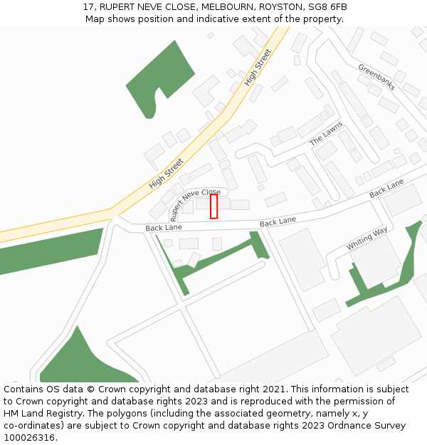 17, RUPERT NEVE CLOSE, MELBOURN, ROYSTON, SG8 6FB: Location map and indicative extent of plot