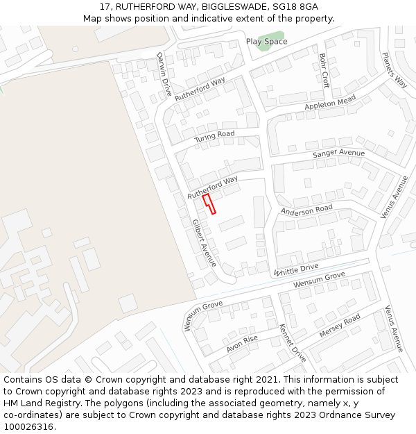 17, RUTHERFORD WAY, BIGGLESWADE, SG18 8GA: Location map and indicative extent of plot