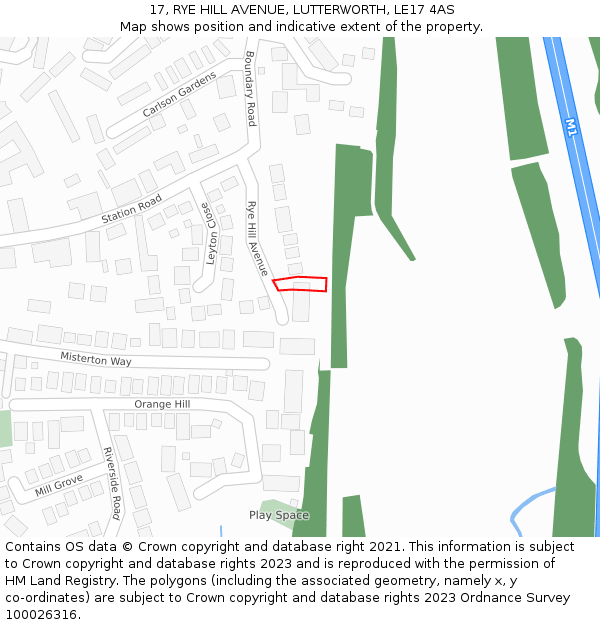 17, RYE HILL AVENUE, LUTTERWORTH, LE17 4AS: Location map and indicative extent of plot