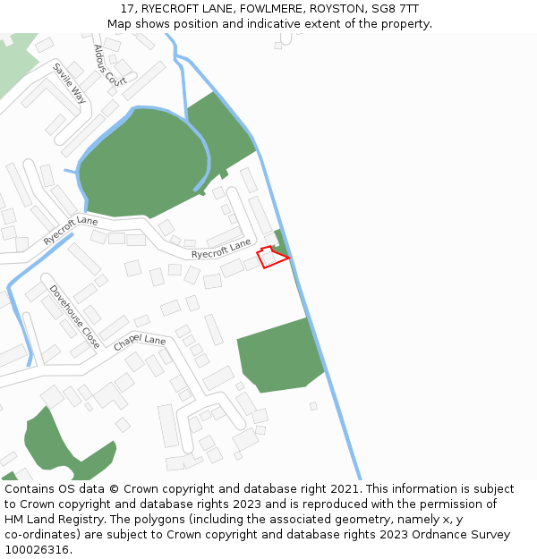 17, RYECROFT LANE, FOWLMERE, ROYSTON, SG8 7TT: Location map and indicative extent of plot