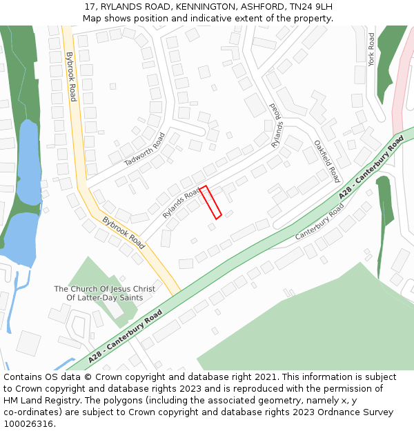 17, RYLANDS ROAD, KENNINGTON, ASHFORD, TN24 9LH: Location map and indicative extent of plot