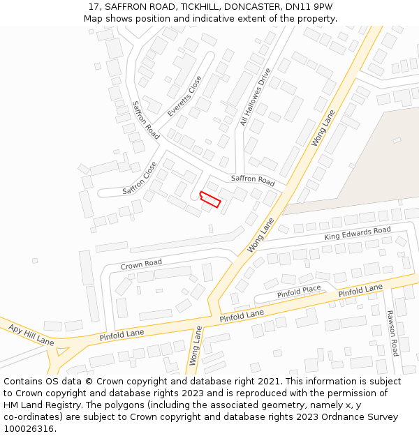 17, SAFFRON ROAD, TICKHILL, DONCASTER, DN11 9PW: Location map and indicative extent of plot