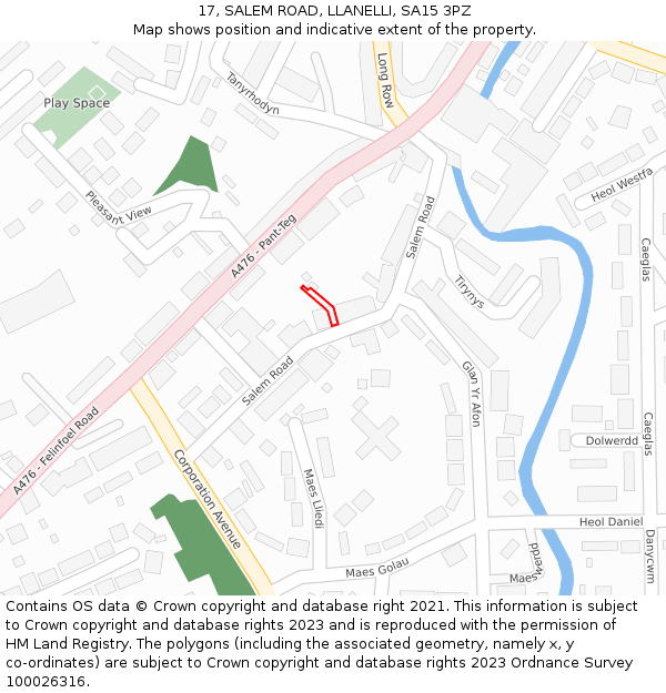 17, SALEM ROAD, LLANELLI, SA15 3PZ: Location map and indicative extent of plot