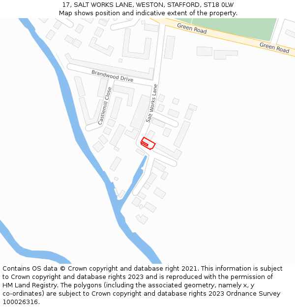 17, SALT WORKS LANE, WESTON, STAFFORD, ST18 0LW: Location map and indicative extent of plot