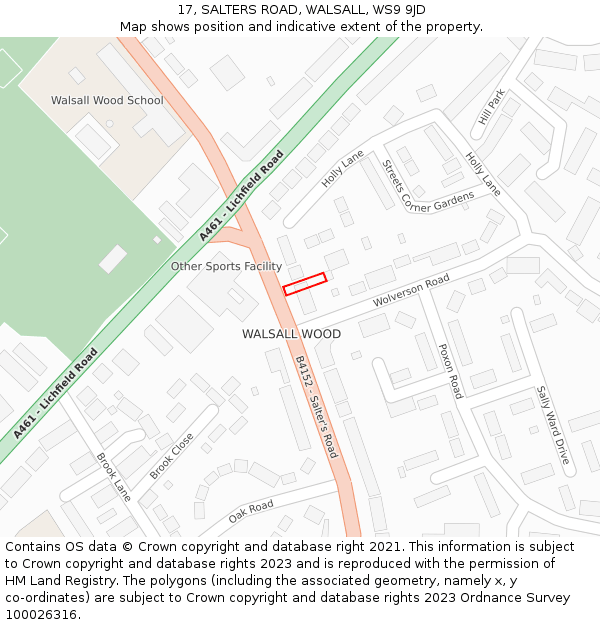 17, SALTERS ROAD, WALSALL, WS9 9JD: Location map and indicative extent of plot