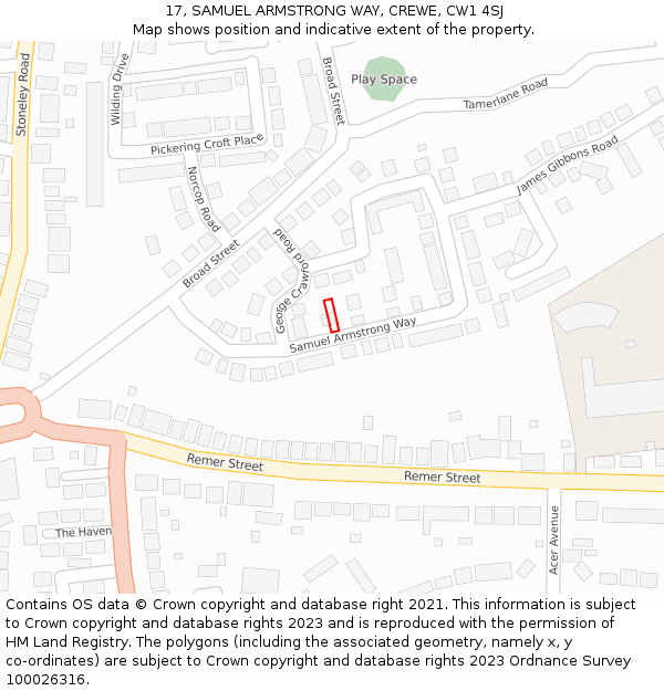 17, SAMUEL ARMSTRONG WAY, CREWE, CW1 4SJ: Location map and indicative extent of plot