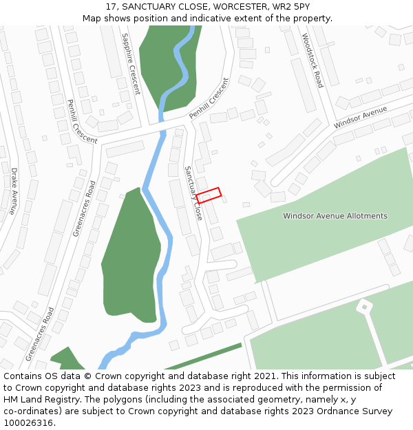 17, SANCTUARY CLOSE, WORCESTER, WR2 5PY: Location map and indicative extent of plot