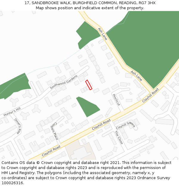 17, SANDBROOKE WALK, BURGHFIELD COMMON, READING, RG7 3HX: Location map and indicative extent of plot