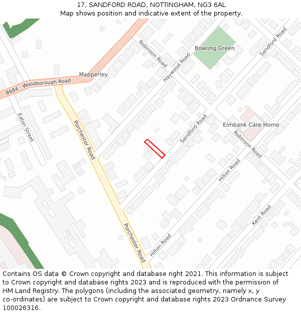 17, SANDFORD ROAD, NOTTINGHAM, NG3 6AL: Location map and indicative extent of plot