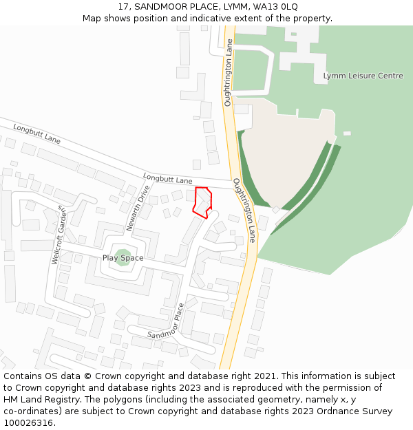 17, SANDMOOR PLACE, LYMM, WA13 0LQ: Location map and indicative extent of plot