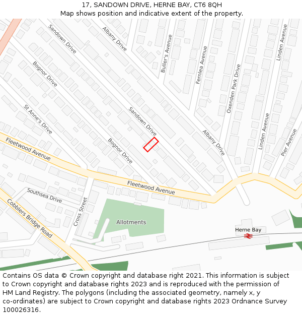 17, SANDOWN DRIVE, HERNE BAY, CT6 8QH: Location map and indicative extent of plot