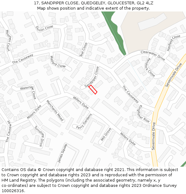17, SANDPIPER CLOSE, QUEDGELEY, GLOUCESTER, GL2 4LZ: Location map and indicative extent of plot