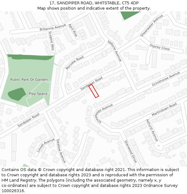 17, SANDPIPER ROAD, WHITSTABLE, CT5 4DP: Location map and indicative extent of plot