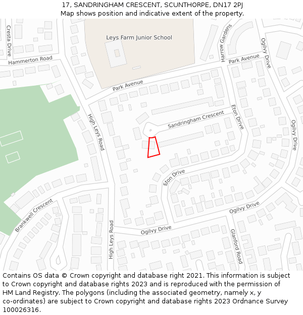 17, SANDRINGHAM CRESCENT, SCUNTHORPE, DN17 2PJ: Location map and indicative extent of plot