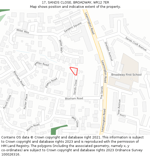 17, SANDS CLOSE, BROADWAY, WR12 7ER: Location map and indicative extent of plot