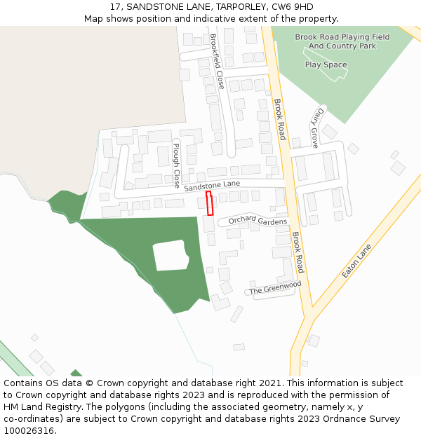 17, SANDSTONE LANE, TARPORLEY, CW6 9HD: Location map and indicative extent of plot