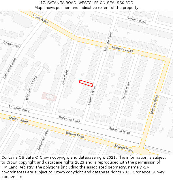 17, SATANITA ROAD, WESTCLIFF-ON-SEA, SS0 8DD: Location map and indicative extent of plot