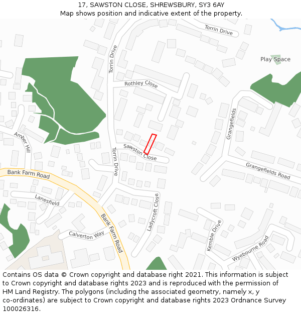 17, SAWSTON CLOSE, SHREWSBURY, SY3 6AY: Location map and indicative extent of plot