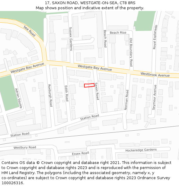 17, SAXON ROAD, WESTGATE-ON-SEA, CT8 8RS: Location map and indicative extent of plot