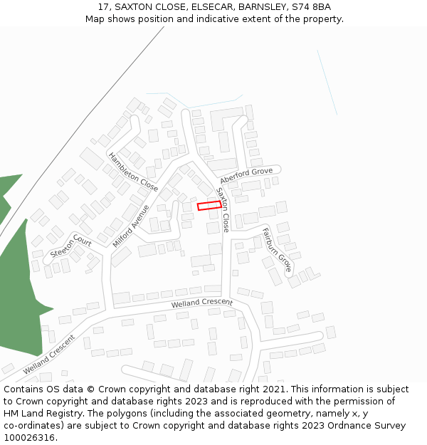 17, SAXTON CLOSE, ELSECAR, BARNSLEY, S74 8BA: Location map and indicative extent of plot