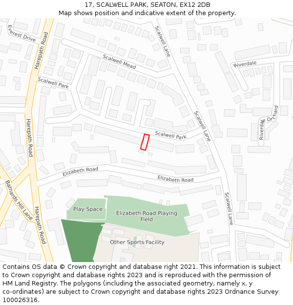17, SCALWELL PARK, SEATON, EX12 2DB: Location map and indicative extent of plot