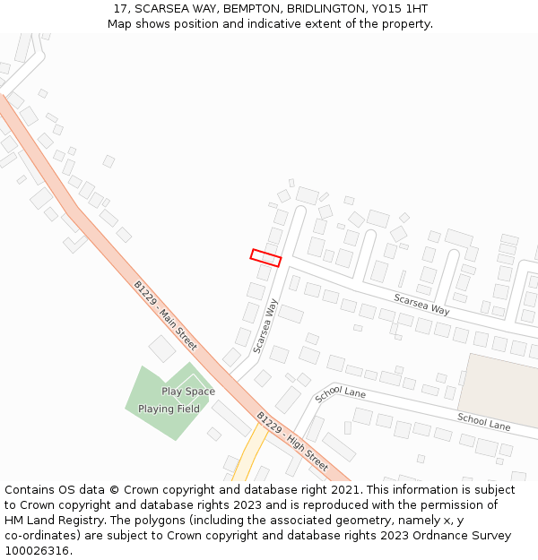 17, SCARSEA WAY, BEMPTON, BRIDLINGTON, YO15 1HT: Location map and indicative extent of plot