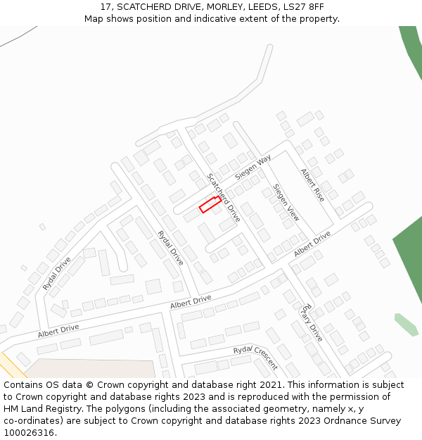 17, SCATCHERD DRIVE, MORLEY, LEEDS, LS27 8FF: Location map and indicative extent of plot